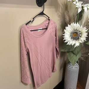 Women's Pink Eyelet Long Sleeve Top